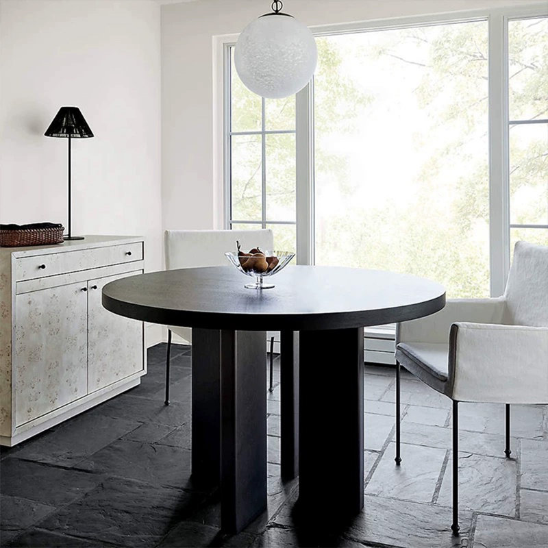 Table de salle à manger ronde noire en bois massif, H 29,53 po x L 35,43 po x l 35,43 po