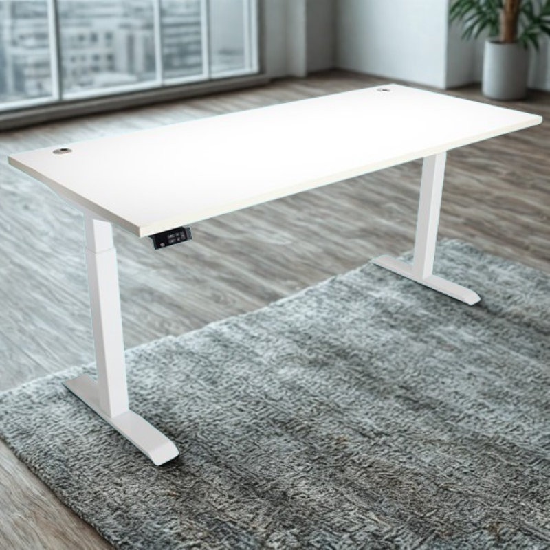 Skyscraper Electric Height Adjustable Standing Desk, Dual Motor and Digital Control with Memory, 72x30, White Top with White Frame