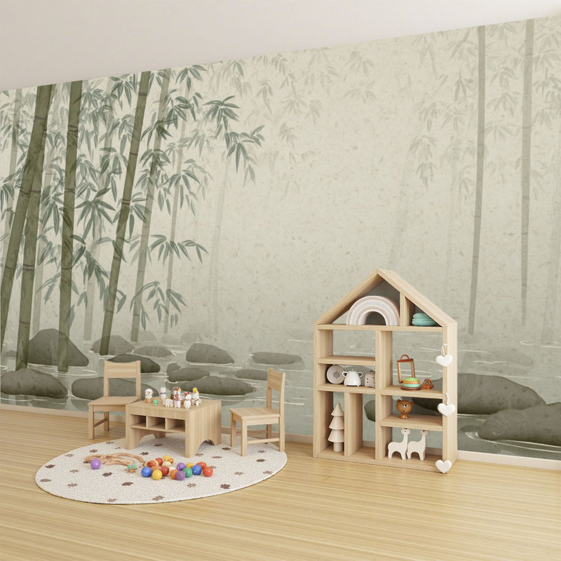 Décoration murale adhésive auto-adhésive style asiatique H 100 po x l 144 po style minimaliste en bambou, 144" L x 100" W