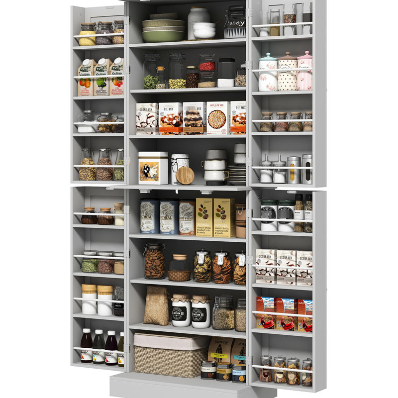 Garde-manger 65 po, armoire moderne grise avec tablettes réglables et style de rangement