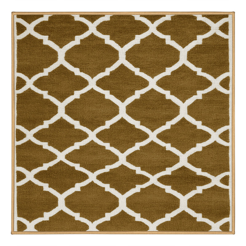Machine Washable Trellis Brown Area Rug, Square 4'
