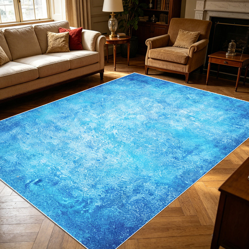 1PC Soft Distressed Gradient Blue Watercolor Speckled Texture area rugs for Living Room, Soft and Comfortable, Suitable for all seasons, easy-to-maintain, machine washable Indoor floor mat, Under Table Farmhouse suitable for dining room, bedroom.