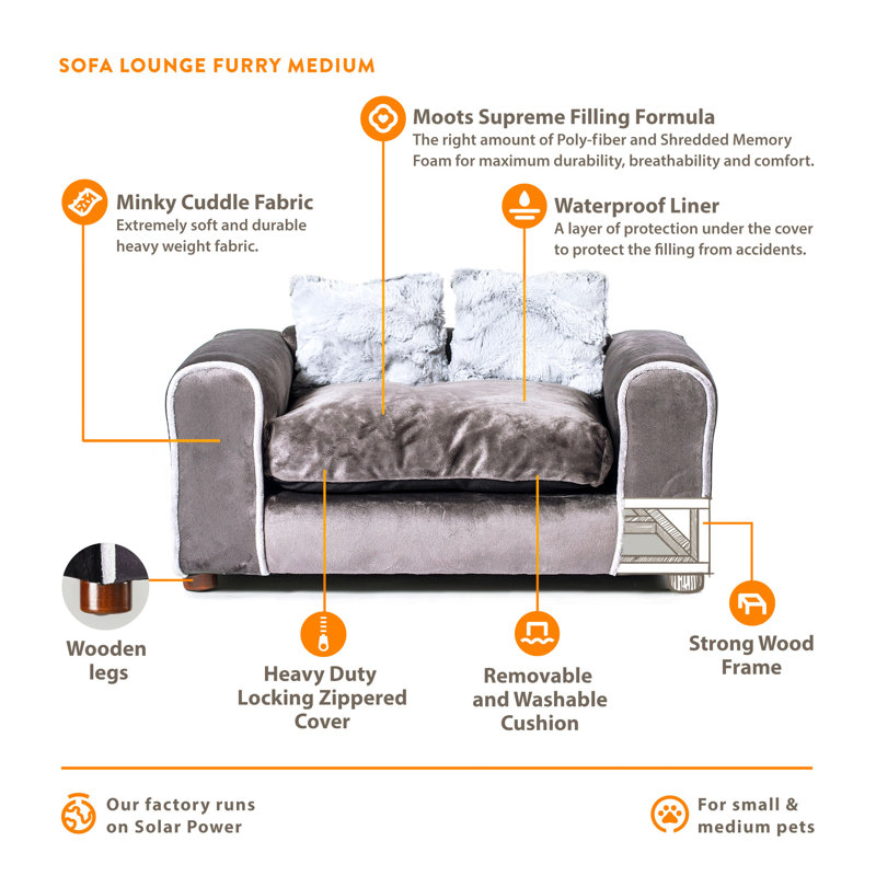 Charcoal Medium Orthopedic Elevated Pet Sofa with Memory Foam
