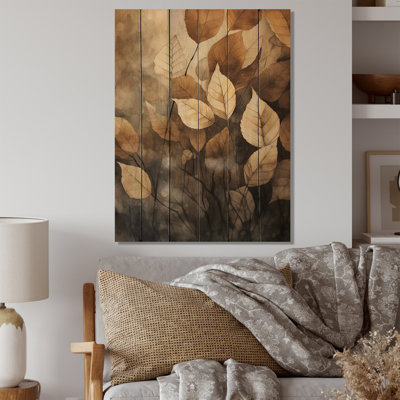 «Lazerek Brown Beige Leafs Harmony» sur impression sur bois