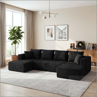 132.1" U-Shaped Corduroy Modular Sofa - No Assembly, Double Chaise