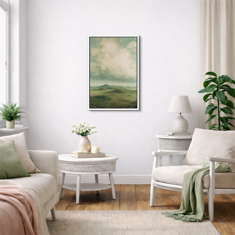 Art abstrait de formes vertes et brunes, images de salon, impression sur toile giclée sur toile encadrée, Cadre blanc