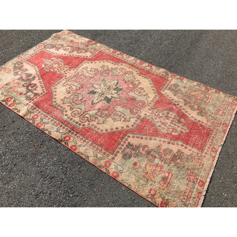 Tapis turcs, tapis de 4,3 x 7,1 pi, tapis tendance, tapis rétro, tapis tissés à la main rouge