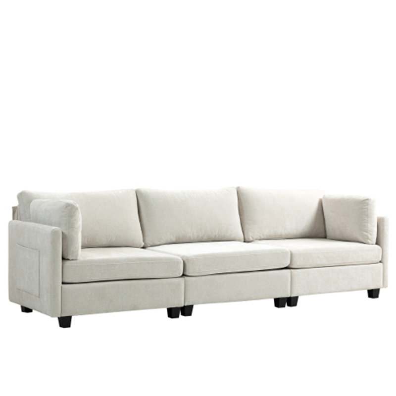 3-Seater Chenille Deep Sofa, Beige Fabric