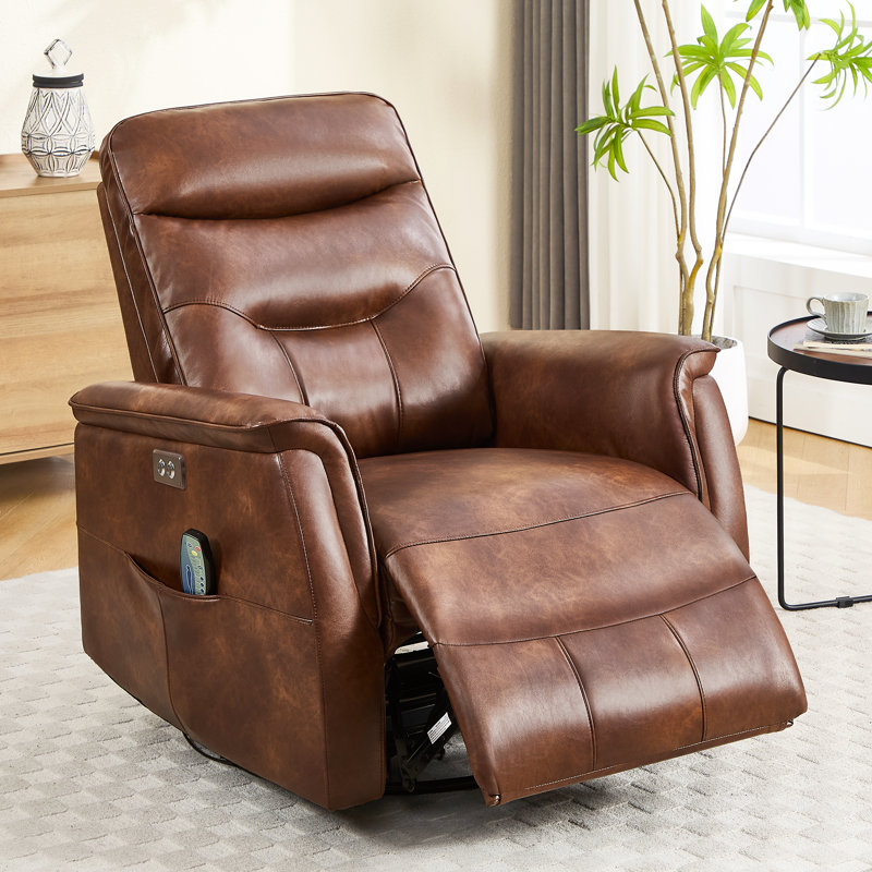  35'' Wide Modern Vegan Leather Electric Power Recliner with Massage & Heat, Dark Brown