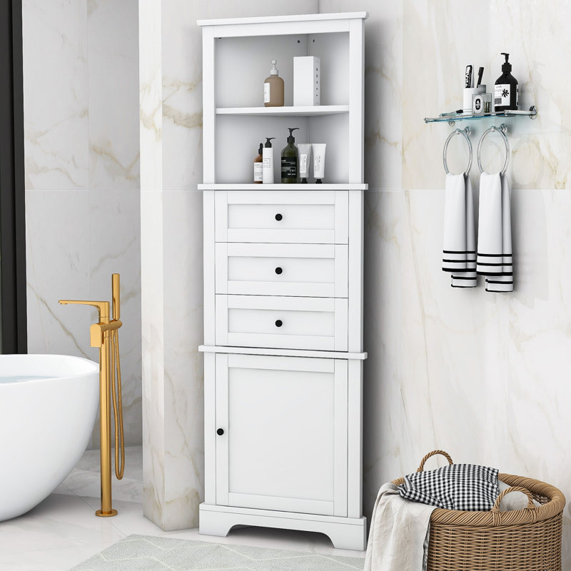  Armoire de salle de bain autoportante à 3 tiroirs et tablettes réglables Nickos, Blanc