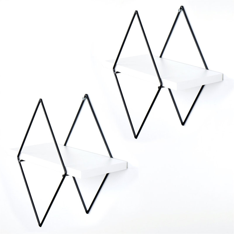 Modern Decorative Metal Wall Shelf, White, 15.7 x 12.2 x 5.9 inches | 100% Metal Construction, Holds Up to 11 lbs | Stylish Geometric Design, Perfect for Home & Office Décor, Easy Wall Mount
