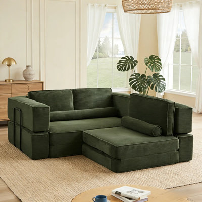 79.9" Army Green Corduroy Modular Sectional Sofa, Freely Combinable, No Assembly