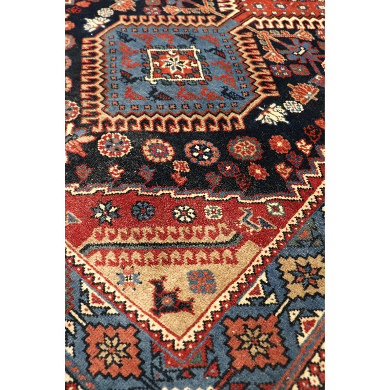 Yalameh Hand Knotted Wool Geometric Area Rug in Navy