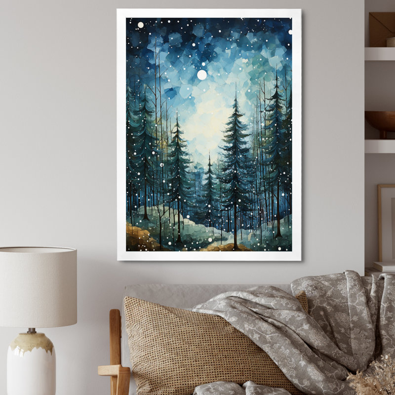 «Winter Snowy Evergreen I - Winter Landscape», reproduction sur toile, H 20 po x l 12 po x P 1 po, Cadre simple blanc