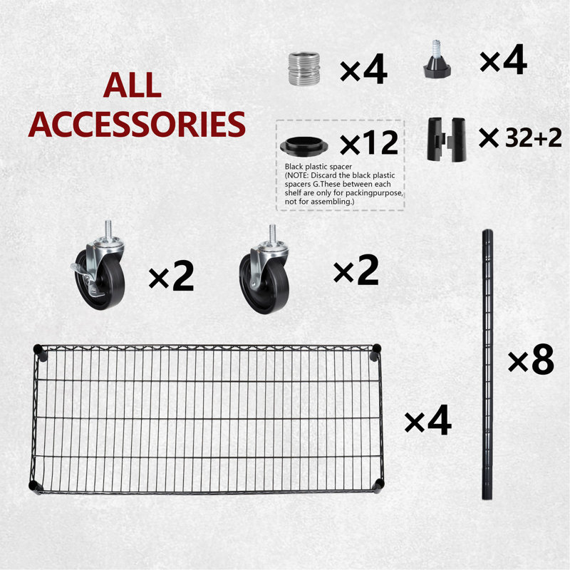 Étagères de rangement robustes en métal avec roulettes l 55,5 po x P 24 po x H 80 po, 4 niveaux réglables, capacité de 2400 lb, étagère de garage, rangement industriel roulant