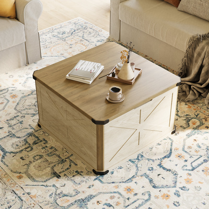 31.5" Coffee Table With Storage, Natural/Beige