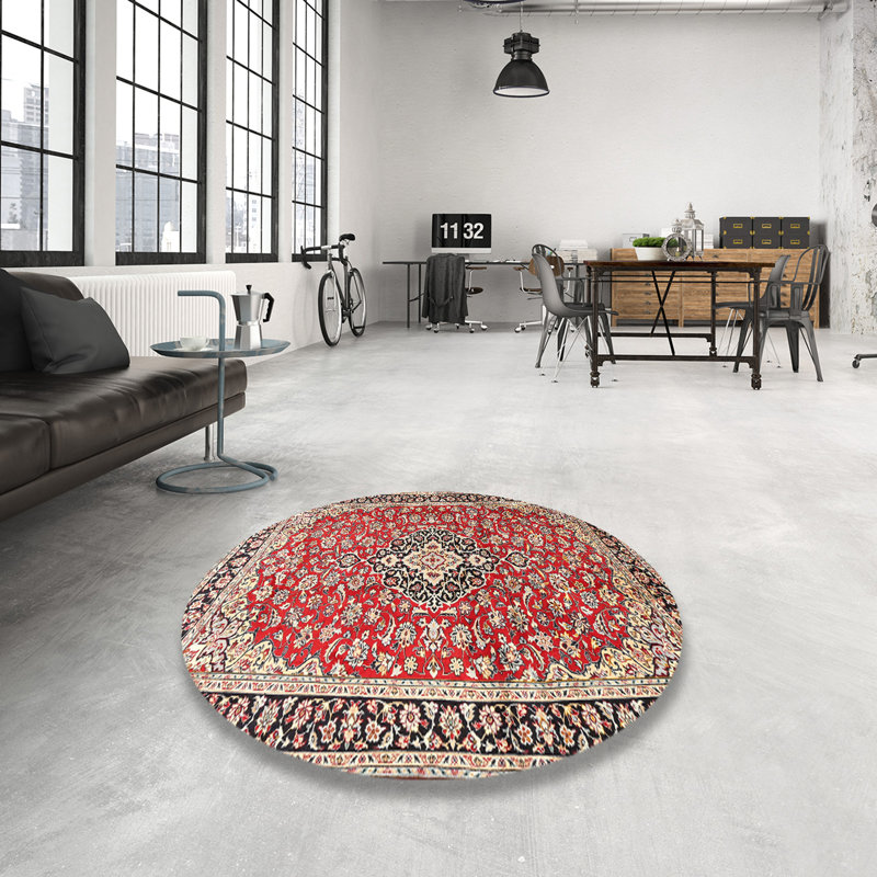 Tapis oriental en laine rouge / beige, Rond 7 pi