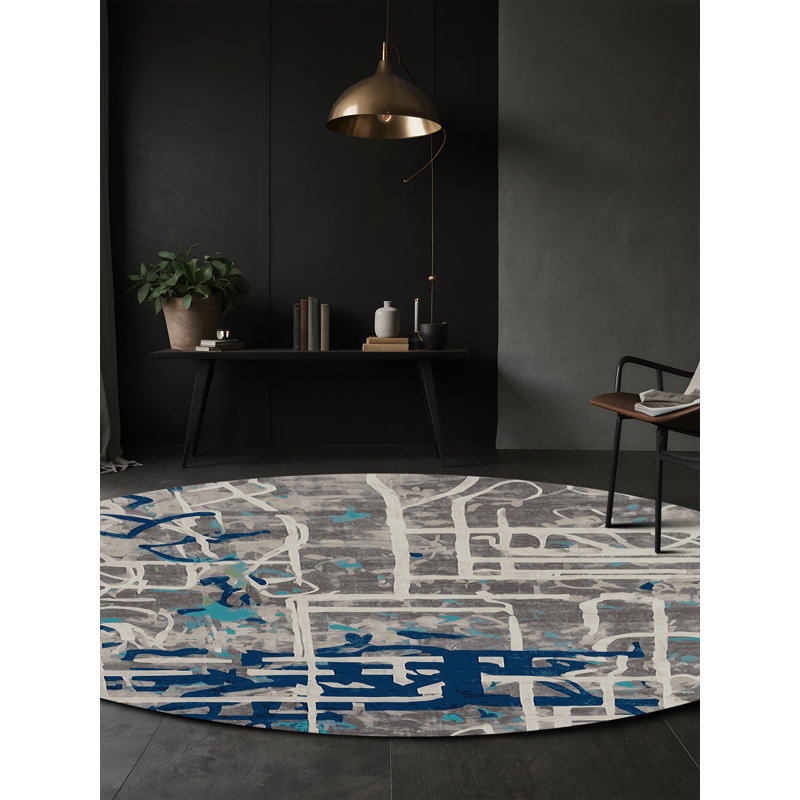 Tapis gris soyeux et moelleux, Rond 4 pi