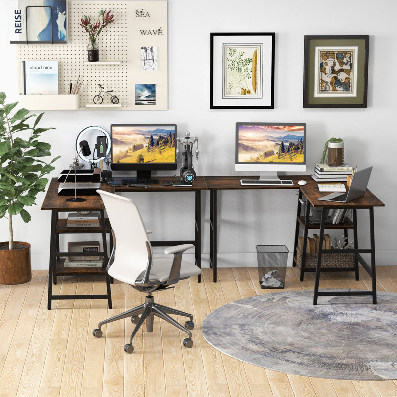 Bureau d'ordinateur en L, Brun