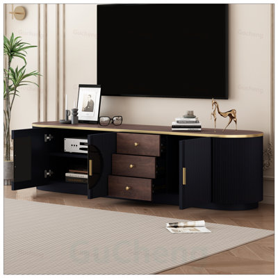 Modern Minimalist TV Stand for TVs up to 80 Inches, Entertainment Center with 3 Drawers and 1 Shelf, Metal Handles and 2 Cabinets for Living Room