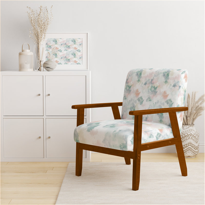 Chaise rembourrée Abstract - Fauteuil rose pastel, Accoudoirs carrés bruns
