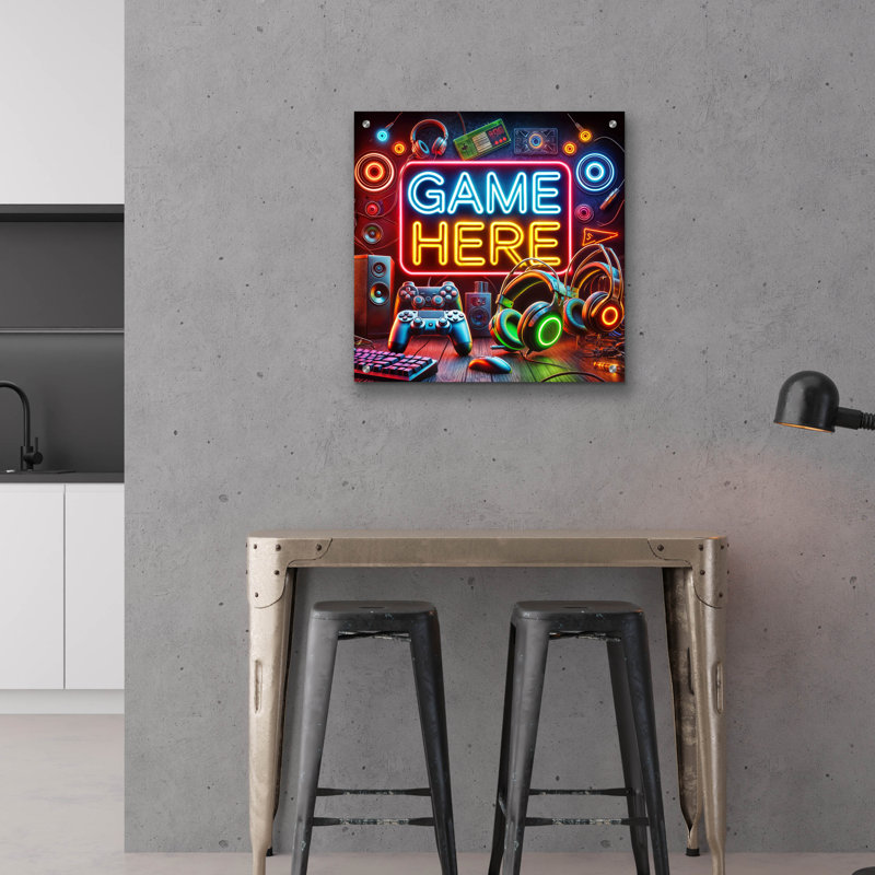  «Game Here» par Rey Klimt, art mural en verre acrylique, 36 po x 36 po, H 24 po x l 24 po x P 0,2 po