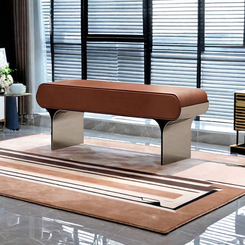 Toriona Faux Leather Upholstered Bench, 17.71" H x 47.24" W x 15.74" D, Orange