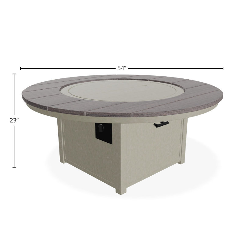 Table de feu 54 po ronde en polymère rustique avec tablette au propane, Tempête / Promenade
