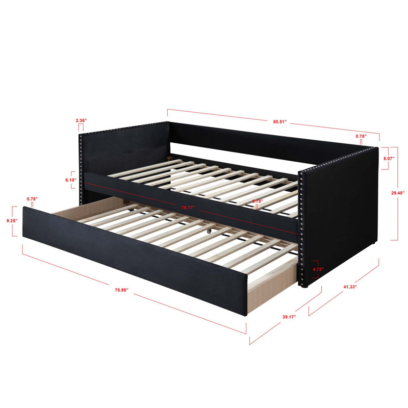 Modern Tufted Daybed with Pull-Out Trundle and Nailhead Trim for Versatile Sleeping and Seating Solutions.