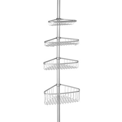 Serviteur de douche extensible à 4 tablettes en acier iDesign, collection York - 8 po x 11 po x 108 po, argent