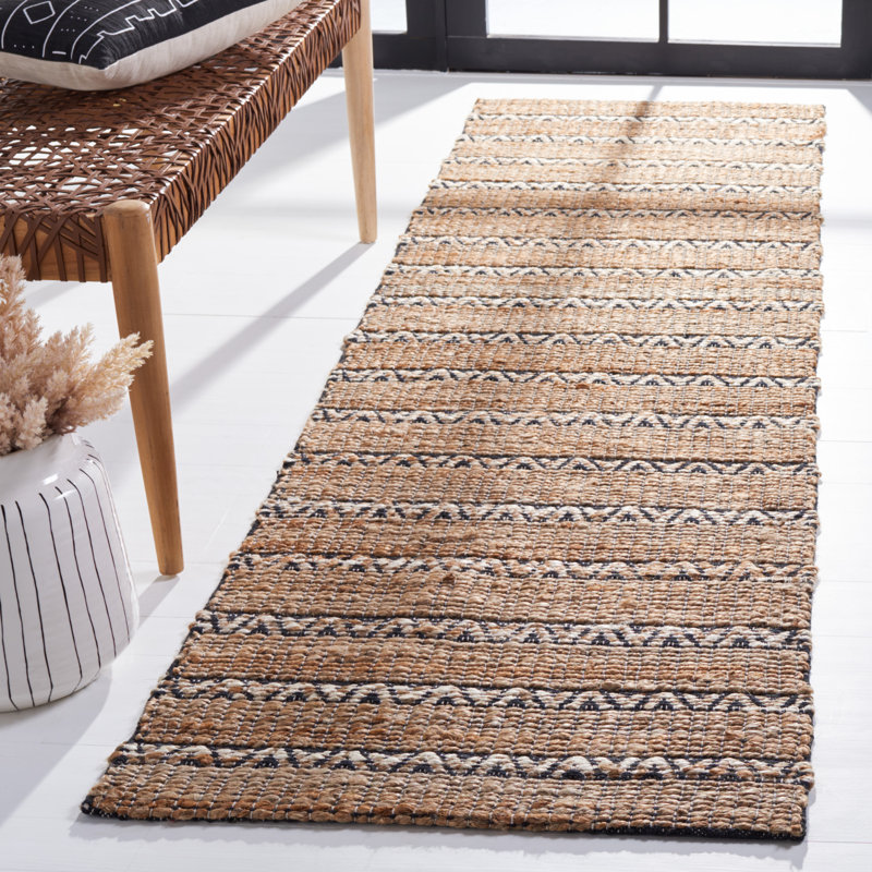 Tapis à motif géométrique en jute et en coton tissé à plat de couleur naturelle Iffat, Tapis de couloir 2 pi 3 po x 8 pi