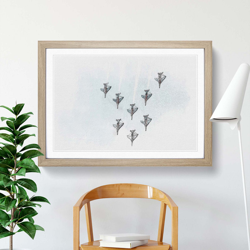 Plane Aerobatics - Framed Print, 35cm H x 50cm W x 2cm D, Oak