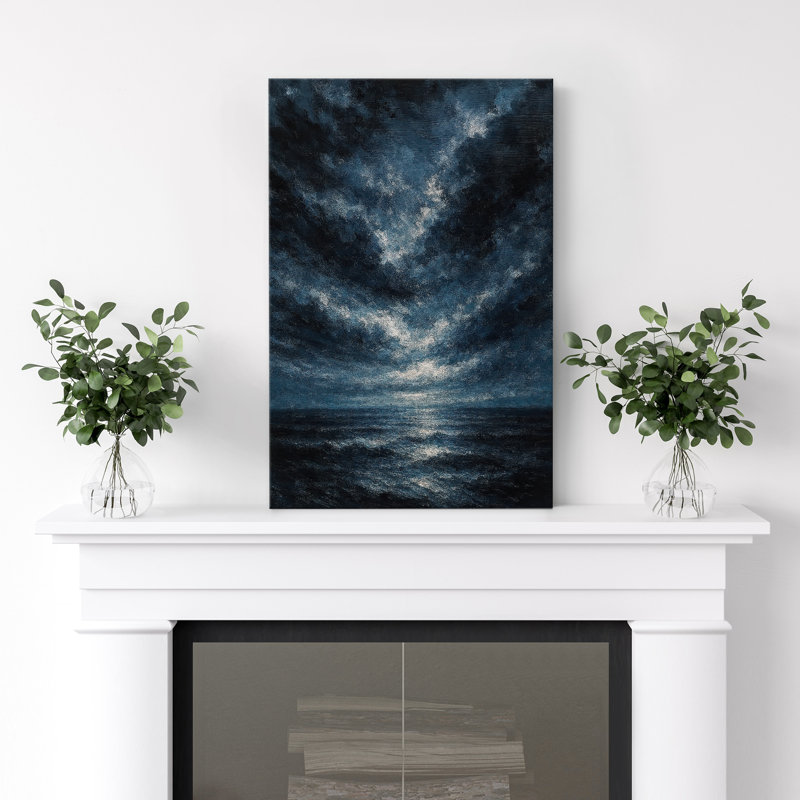 Canvas Wall Art Abstract Ocean Print for Living Room Decor, 24" H x 16" W, Wrapped Canvas, Frameless