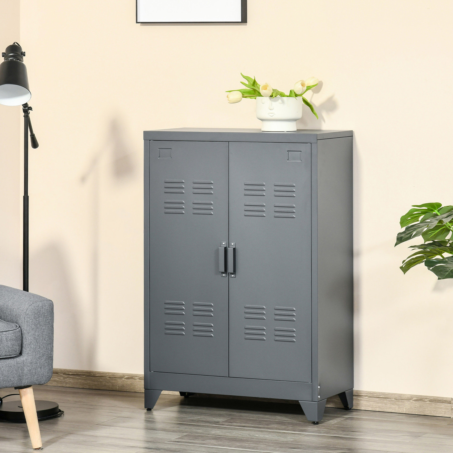 17 Stories Industrial Gray Tool Cabinet - Comes With 3 Shelves For ...