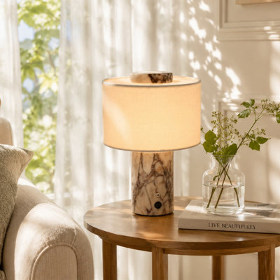Modern Cordless LED Table Lamp with Natural Stone Base, Rechargeable Battery, 3 Color Temperatures and Stepless Dimming