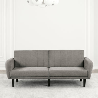 Futon contemporain gris, lit convertible en lit, ressorts ensachés avec mousse enveloppée, bras de rail souple, pieds en bois, charge en C, hauteur de 32,5 po
