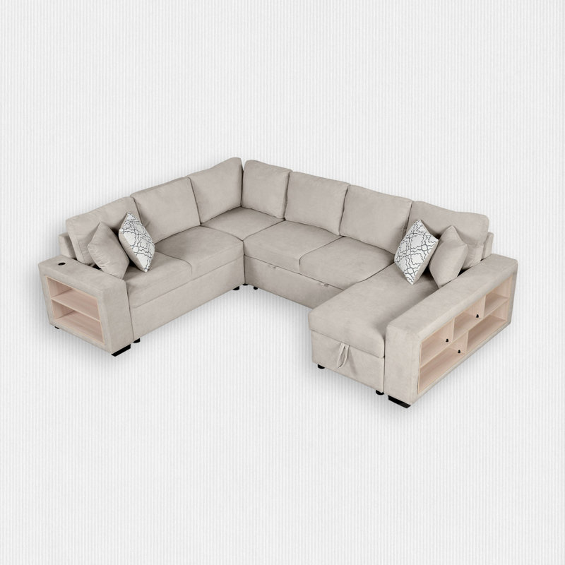 4 - Piece Upholstered Sectional, Beige Chenille