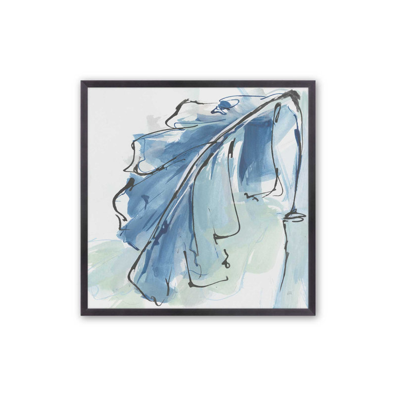 Azure Banana Leaf Canvas Print, 13.75" H x 13.75" W, Open Corner Framed, Weathered Zinc