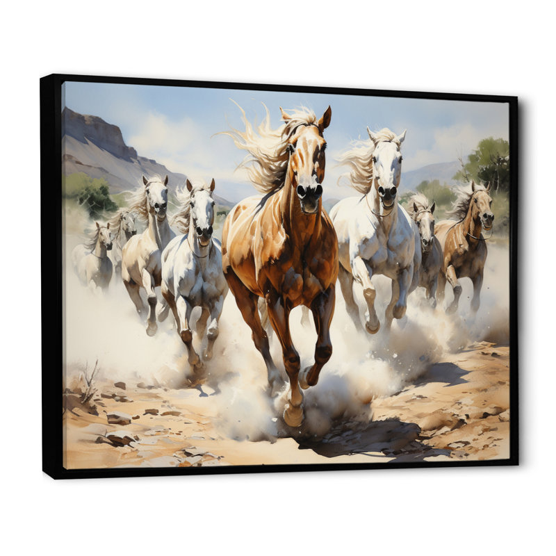 Cowboy Wild Mustangs Cowboys - Cowboys Canvas Art Print, Cadre flottant noir, H 16 po x l 32 po x P 1 po