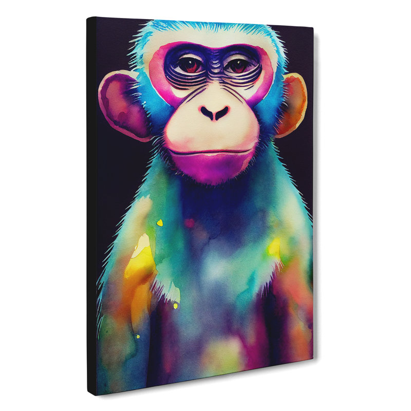 Neon Monkey No.5 - Wrapped Canvas, 50cm H x 35cm W x 3cm D