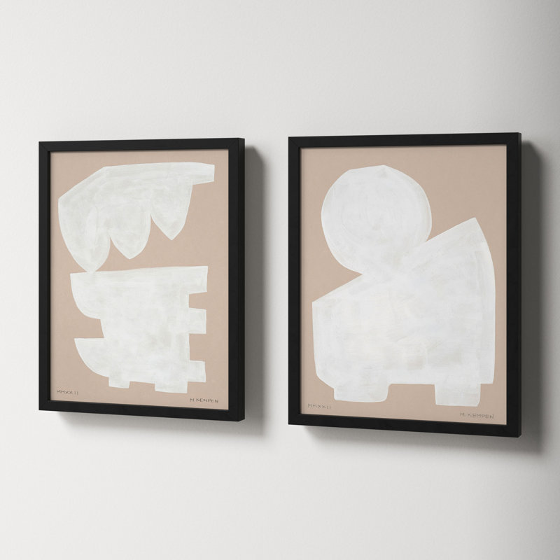 Modules In White, Set Of 2 by Michael Kempen, Black Framed, 16" W x 20" H