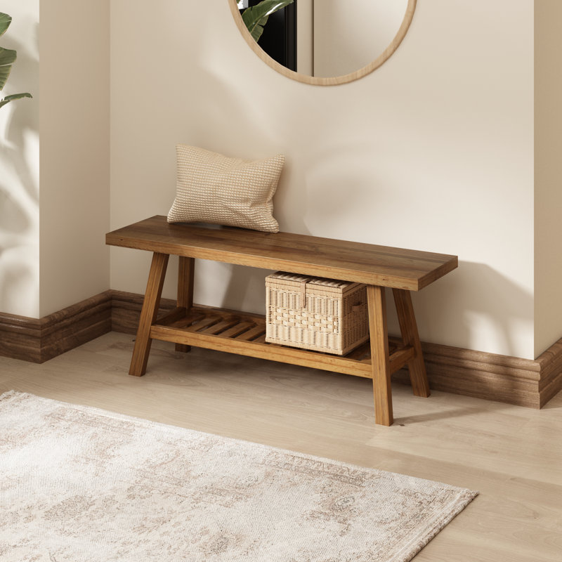 Banc en bois massif récupéré avec tablette, H 17,4 po x l 43,3 po x P 11,8 po