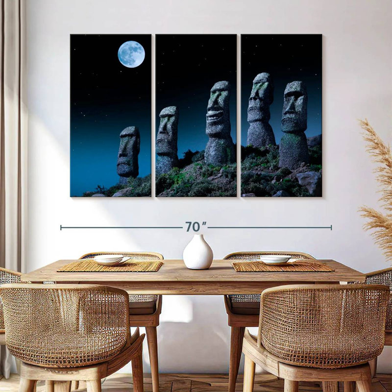 Lilie pleine lune sur statues Moai, H 48 po x l 74 po