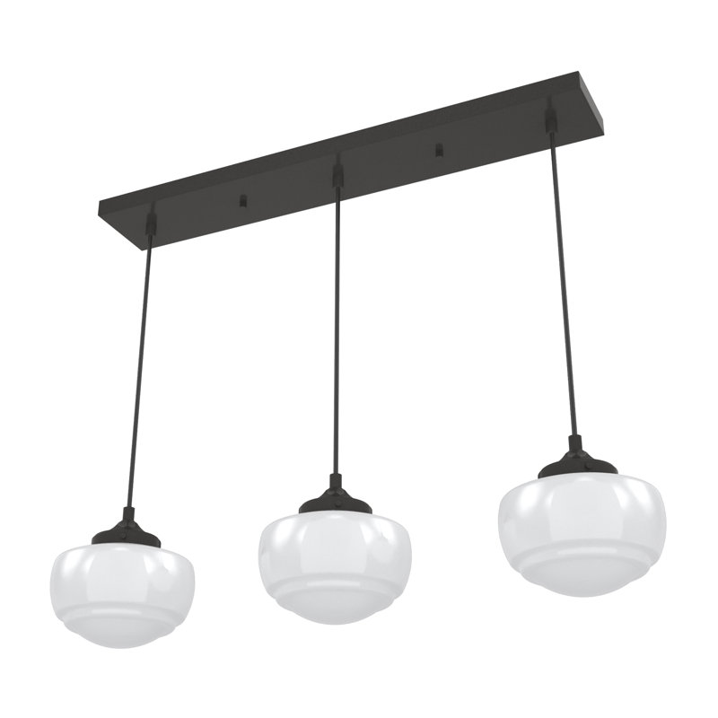 Saddle Creek 3 Light Linear Schoolhouse Cluster Pendant, Cased White, Noble Bronze