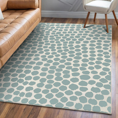 Tapis bleu à motif rectangulaire à pois Borunda 5 pi x 7 pi