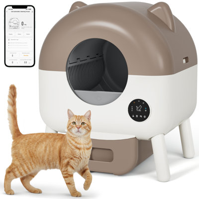 Fully Enclosed Automatic Cat Litter Box, 76L Large Capacity For Big Cats, Cat Ear Design With Garbage Bags, Aroma Box & Brush，Brown