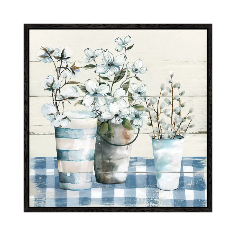 Gingham Blues by Carol Robinson - Print on Canvas, 45.72 cm H x 45.72 cm W, Black Framed
