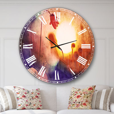 Belles fleurs floues au coucher du soleil - Horloge murale traditionnelle