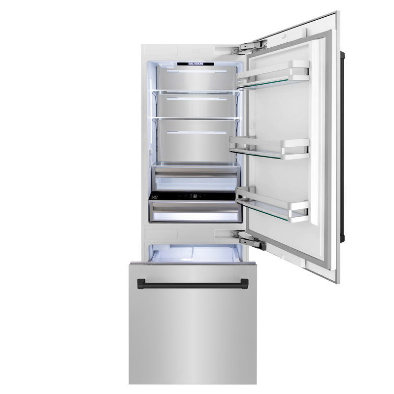ZLINE 30 Autograph Edition 16.1 cu. ft. Built-in 2-Door Bottom Freezer Refrigerator with Accent, Matte Black