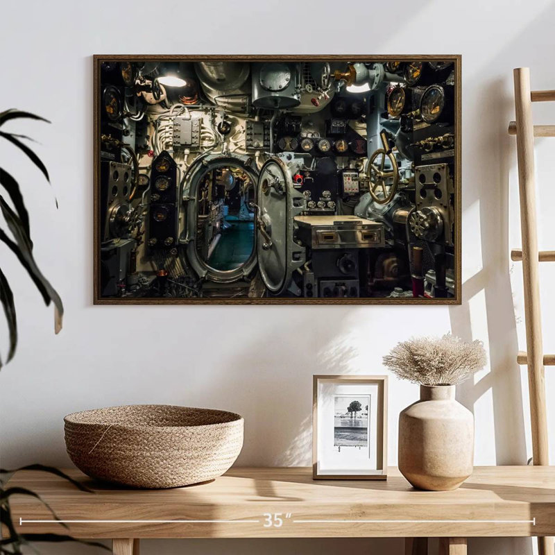 Submarine Control Room, 25" X 17", Floating Frame Walnut